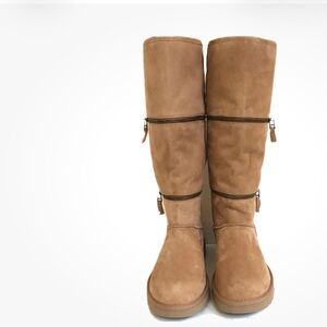 RARE UGG CLASSIC ULTRA TALL CHESTNUT ZIP SHEARLING LINED BOOTS US 10